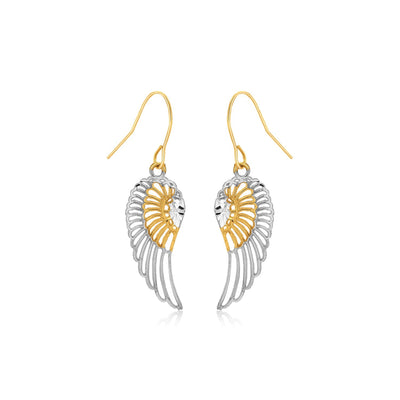 Two-Tone Wing Drop Earrings in 10K Gold