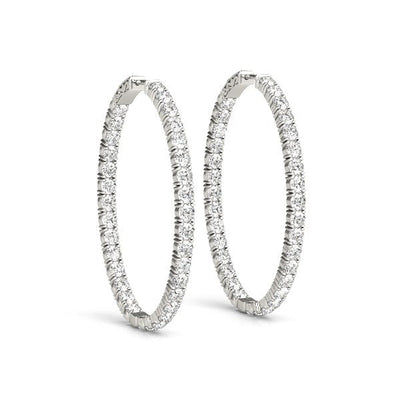 Oval Shape Two Sided Diamond Hoop Earrings in 14k White Gold 