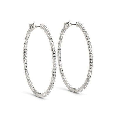 14k White Gold Slim Two Sided Diamond Hoop Earrings