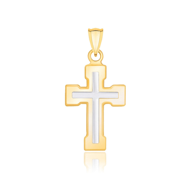 14k Two-Tone Gold Dual Cross Design Pendant