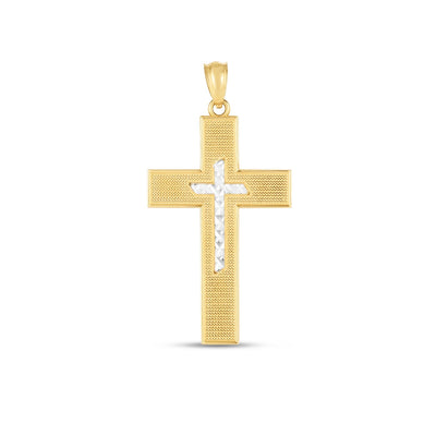 Tone Gold High Polish Diamond Cut Cross Pendant