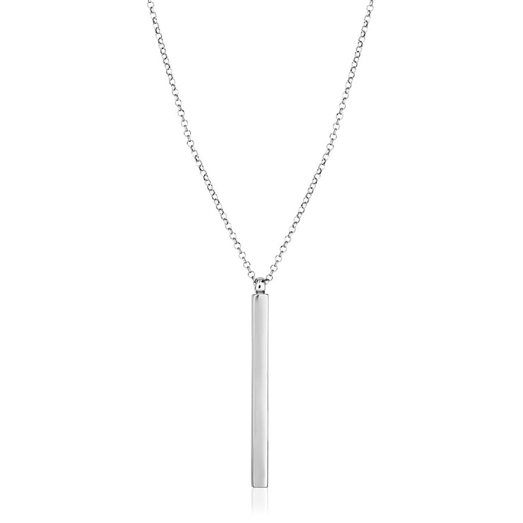 Sterling Silver 24 inch Necklace with Long Polished Bar Pendant