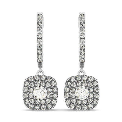 14k White Gold Double Halo Cushion Outer Shaped Diamond  Earrings (3/4 cttw)