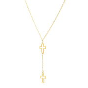 Double Cross Drop Necklace in 14K Yellow Gold