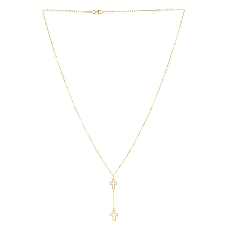 Double Cross Drop Necklace in 14K Yellow Gold